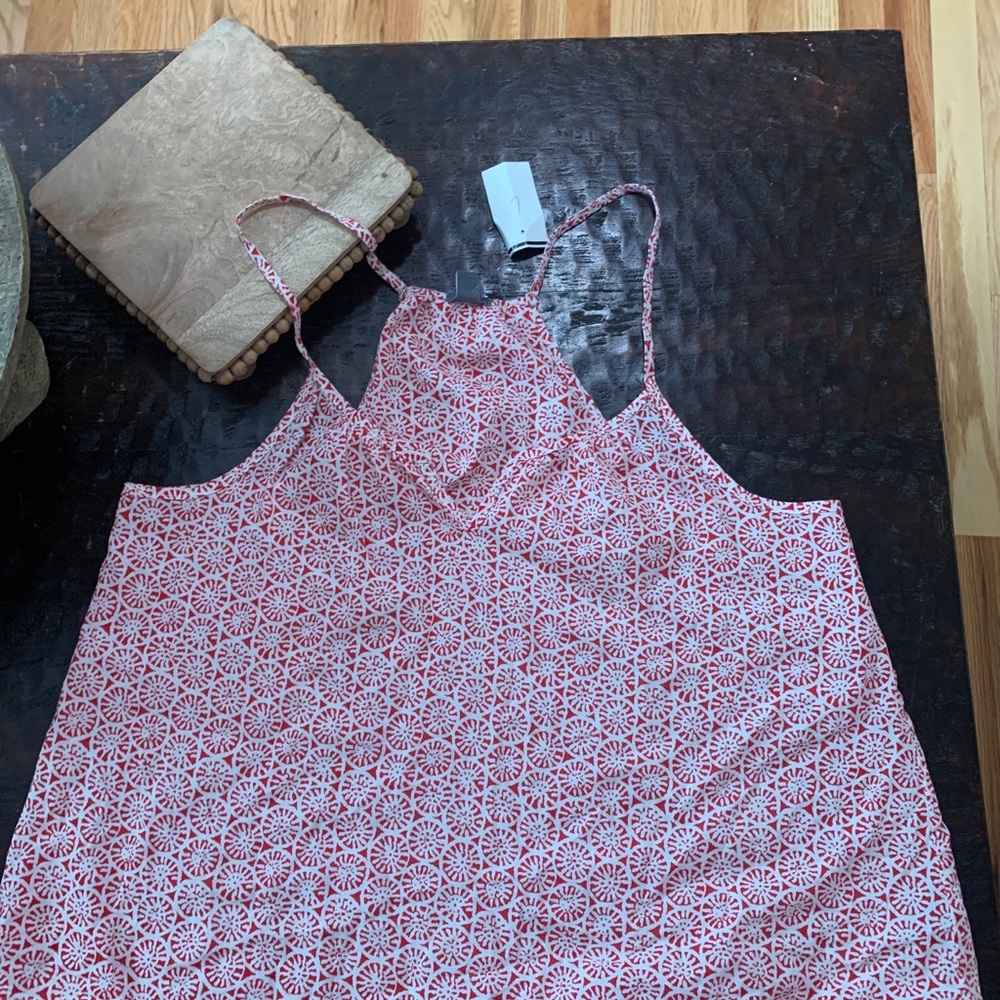 Aerie Red and White Patterned Summer Top w fringed hem